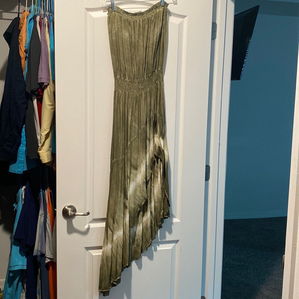 Strapless green Ty dye asymmetrical dress